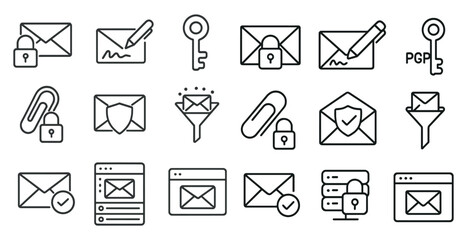 Fototapete - Collection of symbols representing different types of mail, such as a key, a pen, and a lock