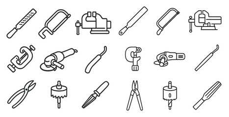 Fototapete - Collection of tools and equipment, including a saw, a hammer, and a pair of pliers