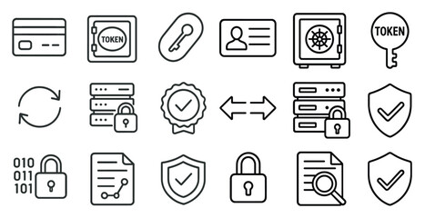 Fototapete - Set of icons for various security measures, including a key, a lock, and a safe