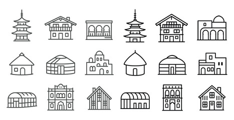 Fototapete - Collection of buildings in different styles and sizes. Some of the buildings have domes, while others have arched windows. The buildings are arranged in a row, with some closer together