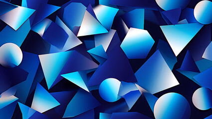 Poster - Geometric shapes with blue and white gradients abstract