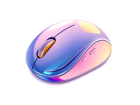 Glossy purple and pink wireless computer mouse with a futuristic design. Generative AI
