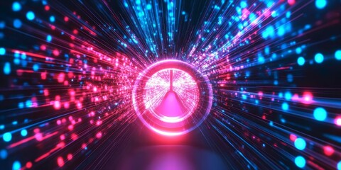 Poster - Futuristic Neon Tunnel with Data Streams and Sci-Fi Portal Design for Technology Projects