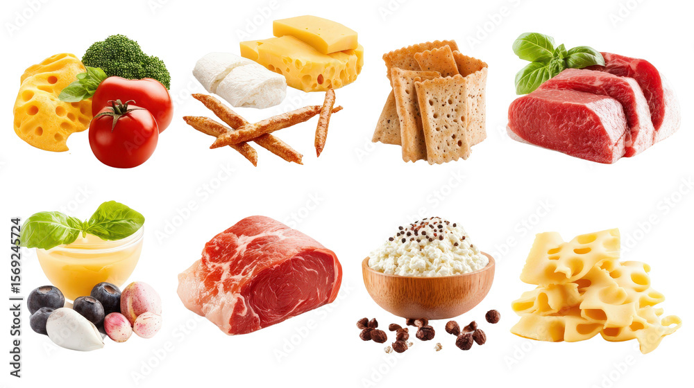 Five food categories with name labels and food images Transparent ...