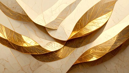 Aufkleber - Golden Leaves Abstract Art: Elegant Marble and Gold Foil Design