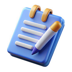 Poster - 3d illustration of a blue notepad with a pencil and lines isolated on transparent background