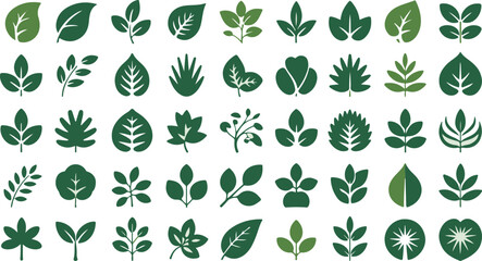 Poster - Vector art of collection of green leaf icons