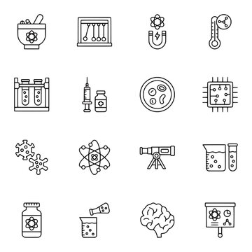 Minimalist Science Icons Outline Vector Set