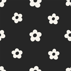 Poster - Daisy pattern. Seamless flower print. Abstract floral texture, endless black and white summer background, repeating design for feminine textile, fabric, paper wrapping. Flat vector illustration