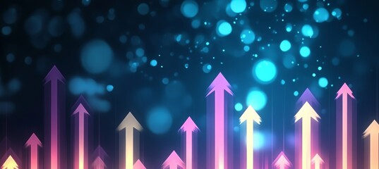 Poster - Abstract Background with Glowing Purple Arrows Pointing Upwards Representing Growth and Progress