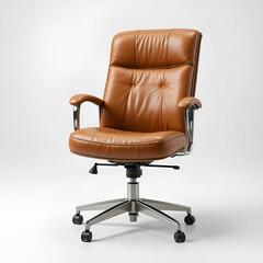 Poster - A tan leather office chair on a white background, showcasing elegant design, professional appeal, and comfortable ergonomic.
