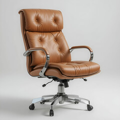 Poster - A tan leather office chair on a white background, showcasing elegant design, professional appeal, and comfortable ergonomic.