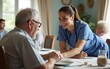 © wang - Nurse assisting a man at dining room of a geriatrics. High quality