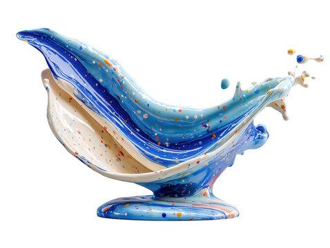 A dynamic splash of blue and white paint isolated on transparent background