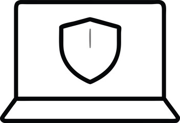 Poster - Laptop computer screen displaying a digital shield icon symbolizing cybersecurity and data protection