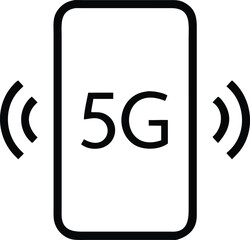 Poster - Simple line art icon of a smartphone displaying the 5g symbol with signal waves