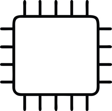 Simple black outline of a computer microchip with copy space