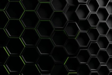 Poster - Striking Hexagonal Array with Deep Black and Green Highlights, Perfect for Modern Design Projects