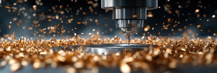 Aufkleber - CNC Machining of Titanium in Metal Workshop with Professional Tooling and Steel Scrap Surrounding