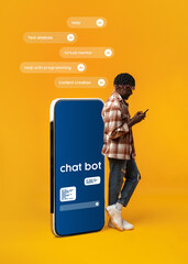 Poster - Innovative chat bot technology assists users with various tasks in a bright yellow environment