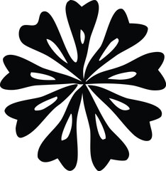 Poster - Abstract black and white symmetrical floral design with eight curved petals and internal oval cutouts creating a starburst effect