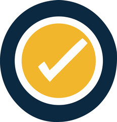 Leinwandbilder - A white checkmark symbol is prominently displayed on a yellow circle within a dark blue circular border