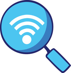 Poster - Magnifying glass with a wifi symbol inside representing the search for wireless internet connectivity and network signal