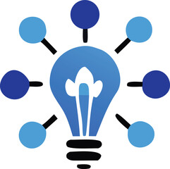 Poster - Abstract representation of a glowing light bulb connected to multiple blue nodes symbolizing ideas and network connections