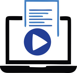 Fototapete - Digital learning icon featuring a laptop displaying a document with text and a prominent blue play button symbolizing online video content