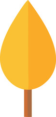 Poster - A minimalist flat design illustration of a single stylized autumn tree with a golden yellow leaf canopy and a brown trunk against a white background