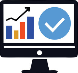 Poster - Computer screen displaying a positive growth chart and a large blue checkmark indicating success or approval