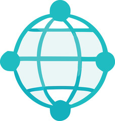 Poster - Abstract teal globe with interconnected nodes representing global connectivity and network connections against a clean white background