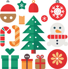 Poster - A festive collection of flat design christmas icons featuring a snowman tree gifts and ornaments