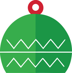 Poster - A stylized green christmas ornament with white zigzag patterns and a red hanging loop on a white background