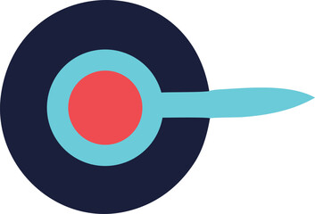 Poster - Abstract geometric design featuring concentric circles and a pointed shape in dark blue light blue and coral red