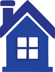 Poster - A simple stylized blue house icon with a chimney and a four pane window perfect for real estate or home related concepts