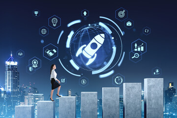 Poster - Business growth and startup success concept with businesswoman c