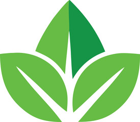 Poster - Abstract green leaf design with three pointed petals and white veins symbolizing growth and nature