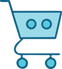 Poster - A simple stylized illustration of a light blue shopping cart with dark blue outlines and wheels perfect for e commerce and retail themes