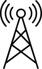 Poster - Simple black line art icon of a communication tower broadcasting signals