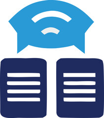 Poster - Abstract blue and dark blue graphic representing data transfer between a central hub and two data storage units