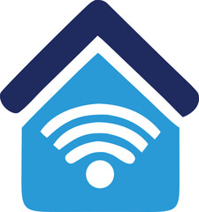 Poster - Modern minimalist logo design featuring a blue house silhouette with a white wi fi symbol integrated into its structure