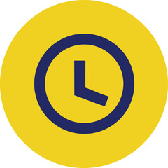 Poster - Simple minimalist clock icon with dark blue hour and minute hands on a bright yellow circular background