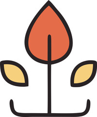 Poster - Stylized minimalist illustration of a growing plant with a prominent orange leaf and two smaller yellow leaves on a white background