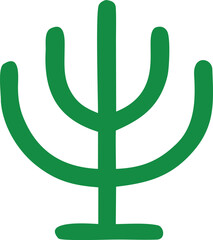 Poster - A minimalist abstract green symbol resembling a stylized tree or a menorah with rounded branches and a central stem on a white background