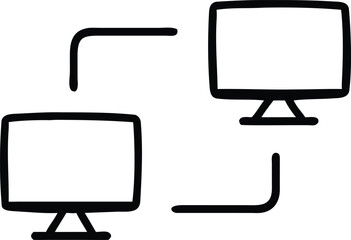 Poster - Two computer monitors connected by lines representing data transfer or network connection