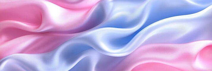 Poster - Elegant Draped Pastel Fabric with Soft Folds and Textures, Light Blue and Pink Background
