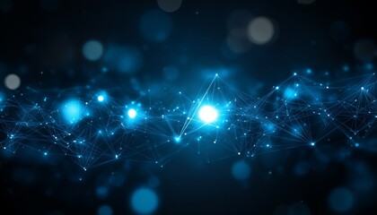 Poster - Dynamic digital mesh of interconnected nodes in an abstract plexus network connection design.