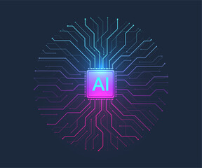 Fototapete - Artificial intelligence icon, sign, logo in the circuit line style. AI processor vector icon flat design. Motherboard digital chip AI. Machine learning design