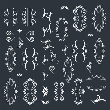 Swirl ornament stroke. Ornamental curls, swirls divider and filigree ornaments vector illustration set